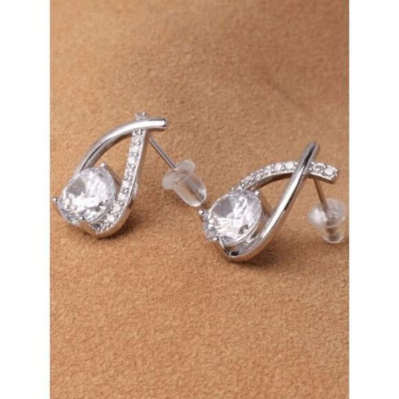 WHITE GOLD-PLATED DIAMOND STUD EARRINGS - Picture 4 of 4